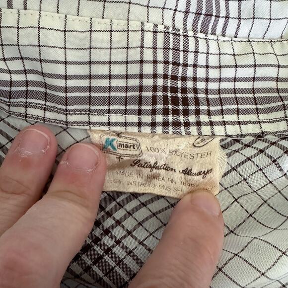 Men's Vintage K-Mart Polyester Button Up Plaid Dress Shirt Large - Picture 2 of 2